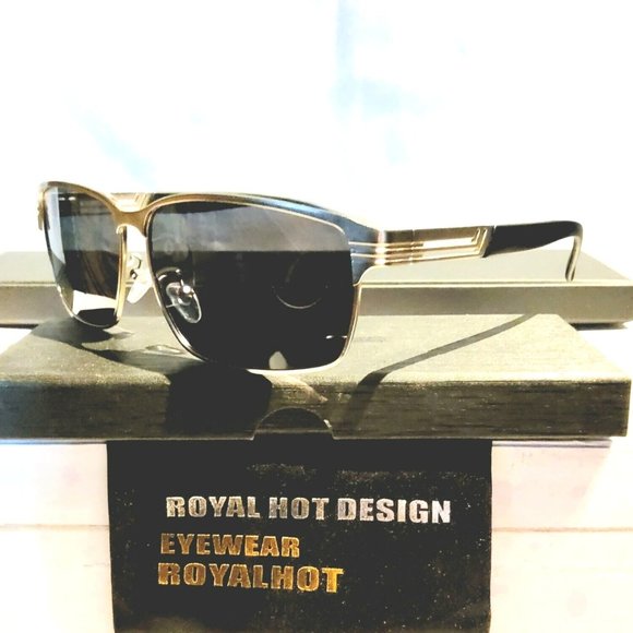 Unisex Polarized Sunglasses Brushed Silver 100%UV Rectangle Black Lens 61mm main image 5